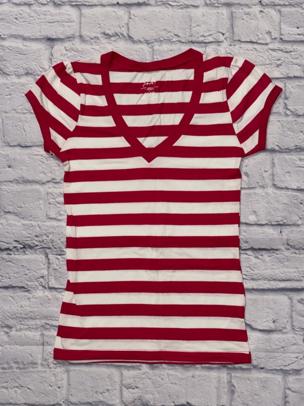 Poof! Deep pink and White Striped V-Neck Short Sleeve Tee